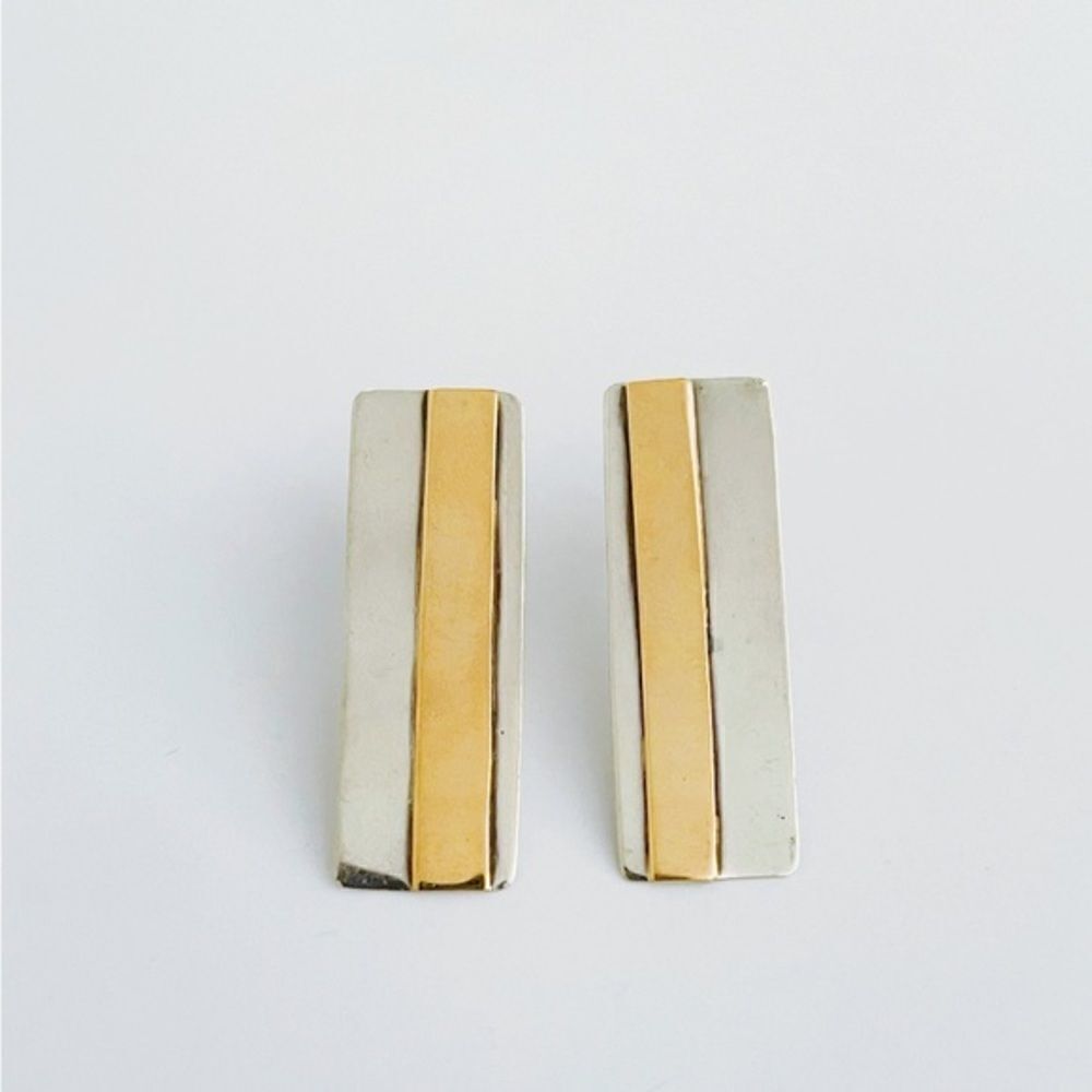 Vintage Sterling Silver & 14kt Gold Earrings - Picture 9 of 13